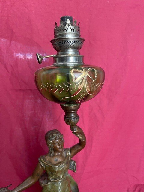 Oil Lamp Statue Nineteenth Enamelled Glass-photo-3