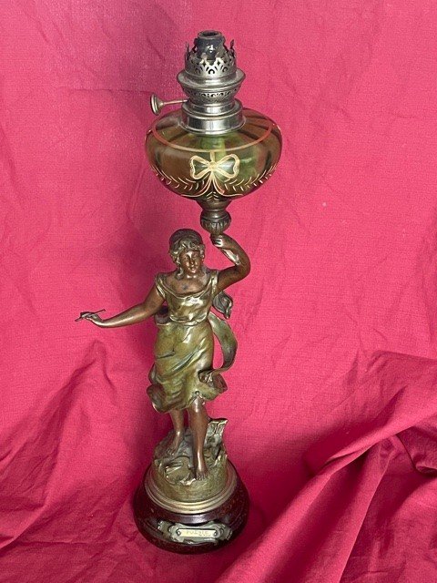 Oil Lamp Statue Nineteenth Enamelled Glass