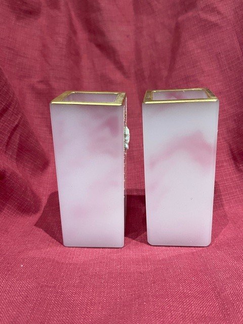 Pair Of Enamelled Glass Vases With Cameo Decor-photo-2