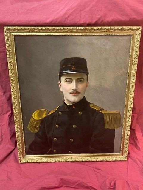 Adolphe Demange 1857-1928 Portrait Militaire Soldat d'Infanterie  Huile Sur Toile XIX ème 