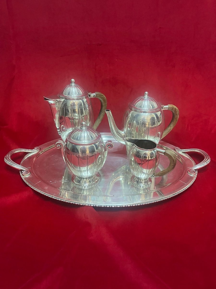 Tea Coffee Service Art Deco Period 1930 In Silver Metal-photo-2