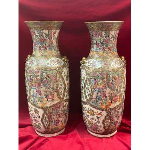 Huge Pair Of Canton Porcelain Vases China XIX