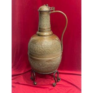 Huge Hammered Copper Jar Ewer Orientalist 19th Century