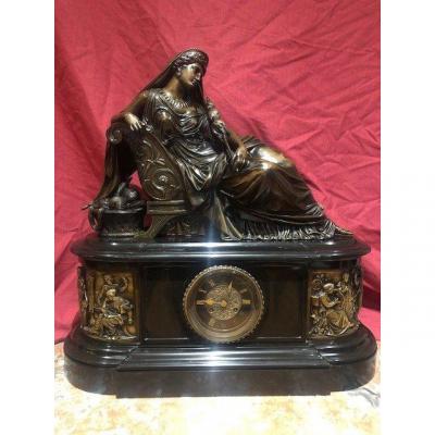 Huge Bronze Mantel Clock Jean-jacques Feuchere Allegory Of Destiny