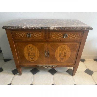 Low Buffet Louis XVI Style In Marquetry XIX Eme