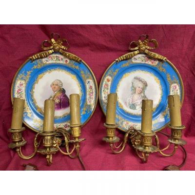 Pair Of Porcelain Wall Lights From Sevres Gilt Bronze XIX