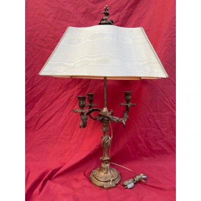Louis XV Style Bronze Candlestick Lamp 3 Lights