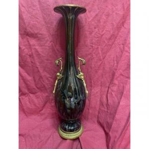 Stoneware Vase Gilt Bronze Frame