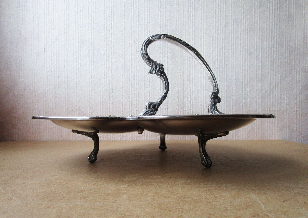 Superbe Serviteur De Table Sur Pied  d'époque XIXe, De Style Louis XV Rocaille En Métal Argenté-photo-2