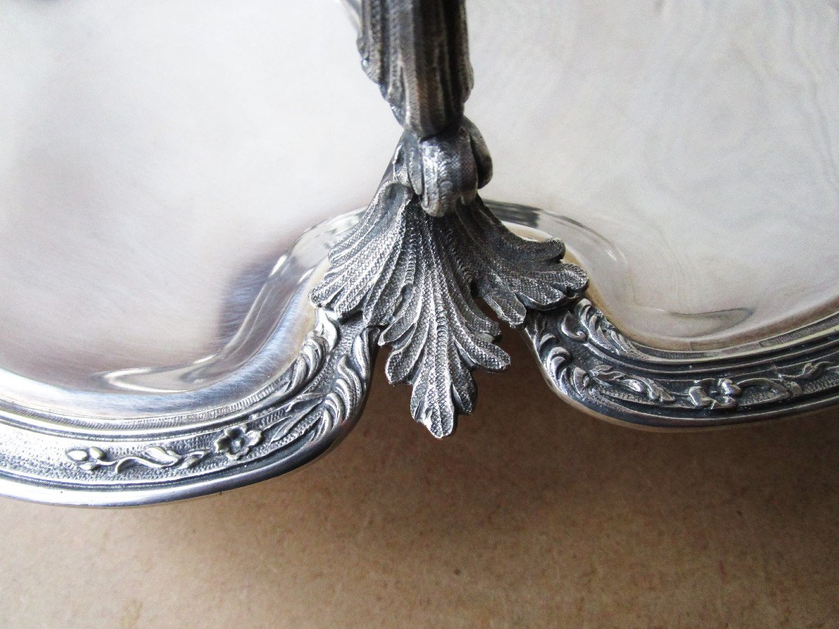 Superbe Serviteur De Table Sur Pied  d'époque XIXe, De Style Louis XV Rocaille En Métal Argenté-photo-3