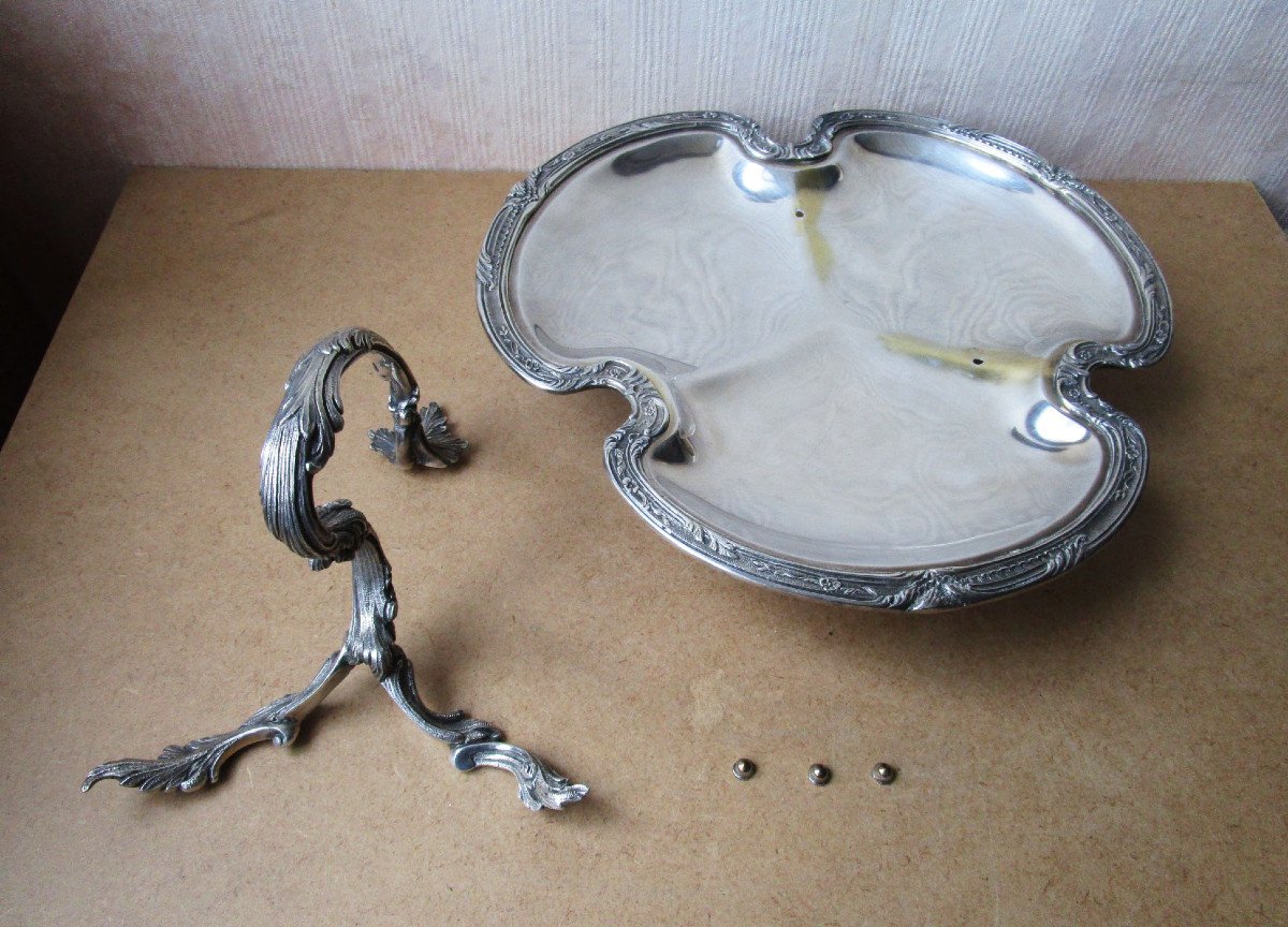 Superb 19th Century Standing Table Servant, Louis XV Rockery Style In Silver Metal-photo-8