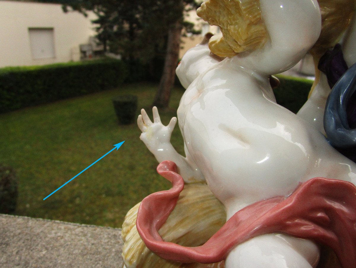 Old Large Group In Capodimonte Porcelain Round Children Putti High: 29 Cm To Be Restored-photo-6