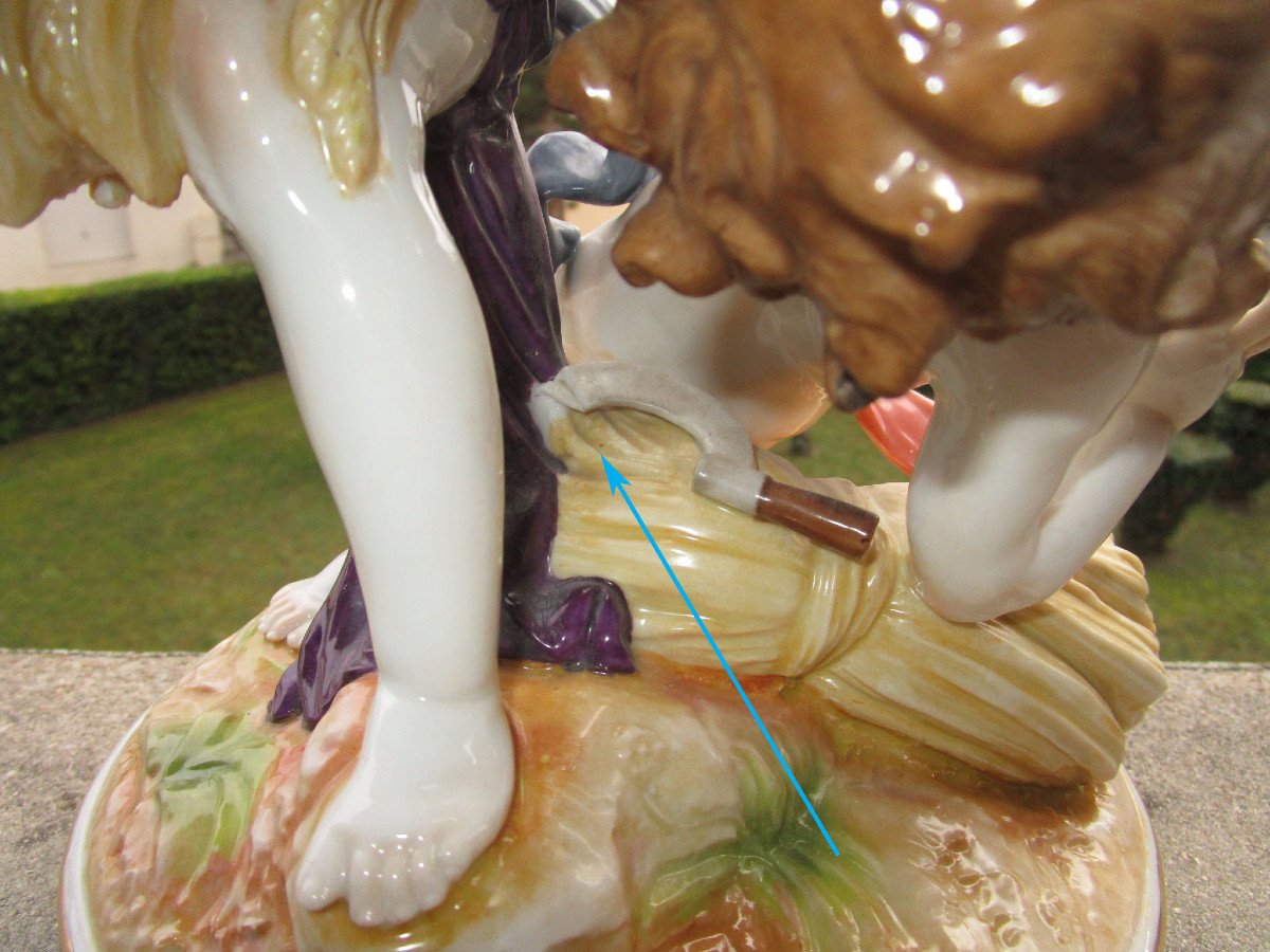 Old Large Group In Capodimonte Porcelain Round Children Putti High: 29 Cm To Be Restored-photo-8