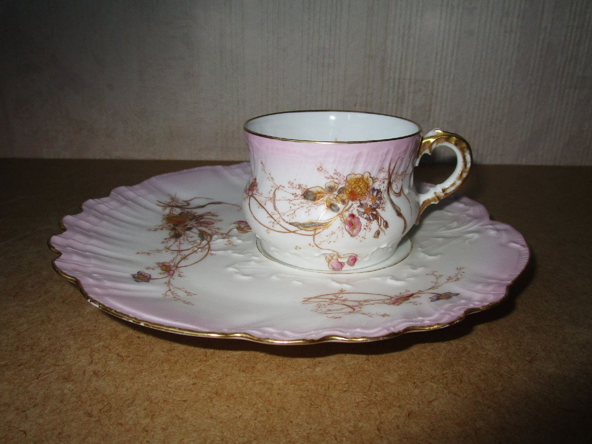 Superb Selfish Lunch Cup In Limoges Porcelain Art Nouveau Dejeuner Egoiste-photo-2