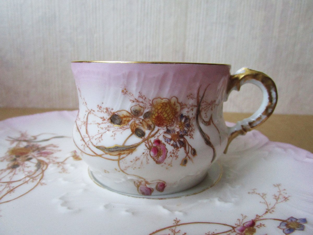 Superb Selfish Lunch Cup In Limoges Porcelain Art Nouveau Dejeuner Egoiste-photo-3