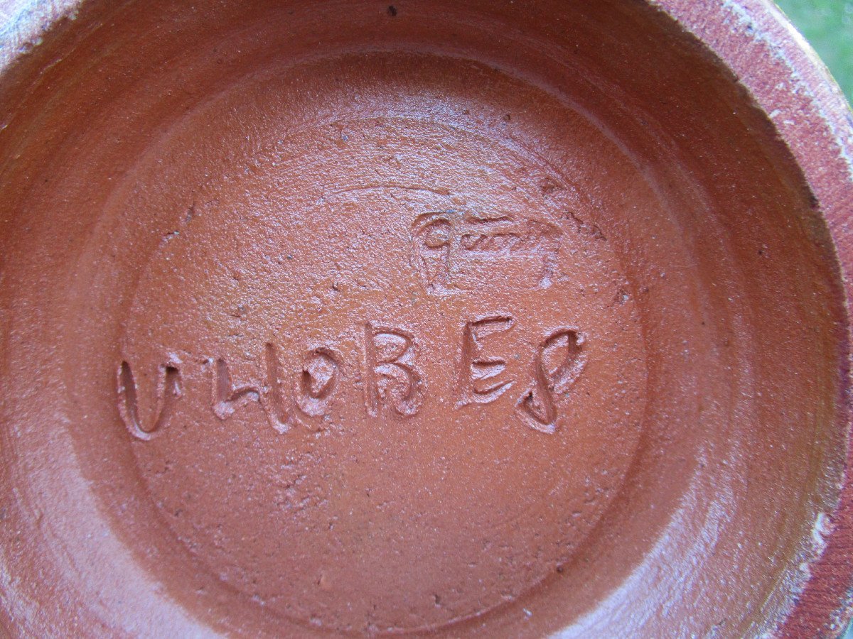 Old Large Art Deco Vase In Bouffioulx Sandstone By The Belgian Flemish Ceramist Roger Guérin-photo-6