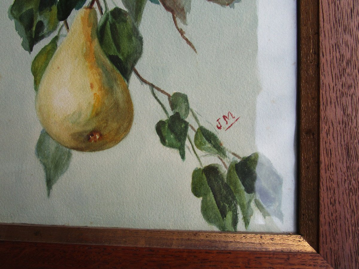 Very Beautiful Pair Of Large Watercolors Still Life With Fruits Art Nouveau Watercolor Painting.-photo-2