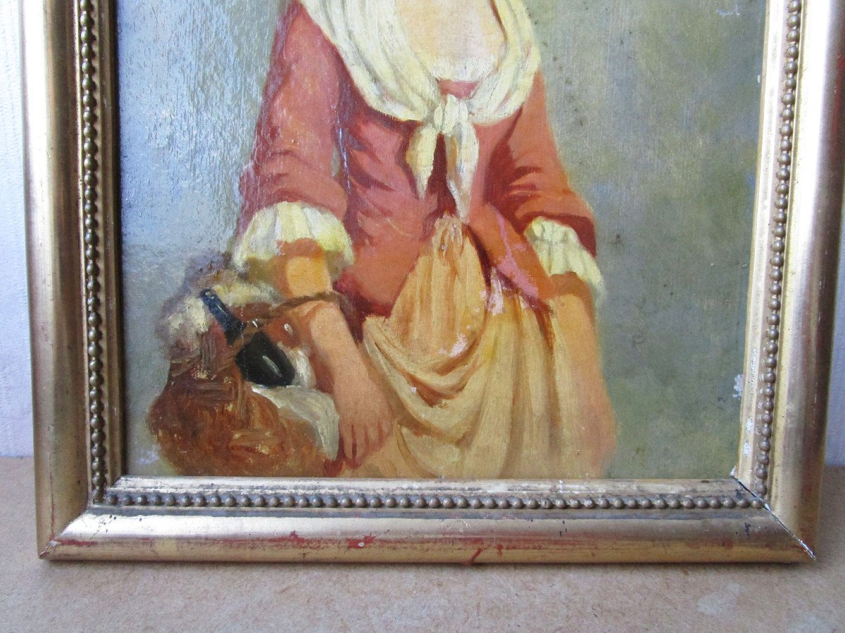 Antique Superb 19th Century Painting Napoleon III Young Peasant Girl Woman Oil On Paper Golden Frame-photo-1