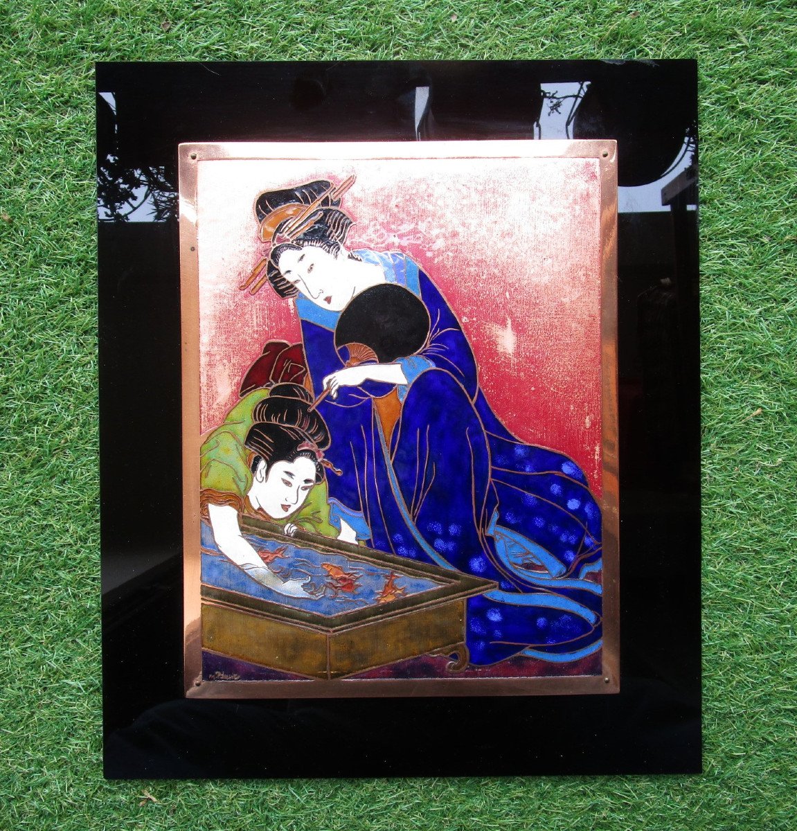 Very Beautiful Plaque In Cloisonné Enamels On Copper Signed Marc Blanc Japanese Enameled Painting Japan-photo-2