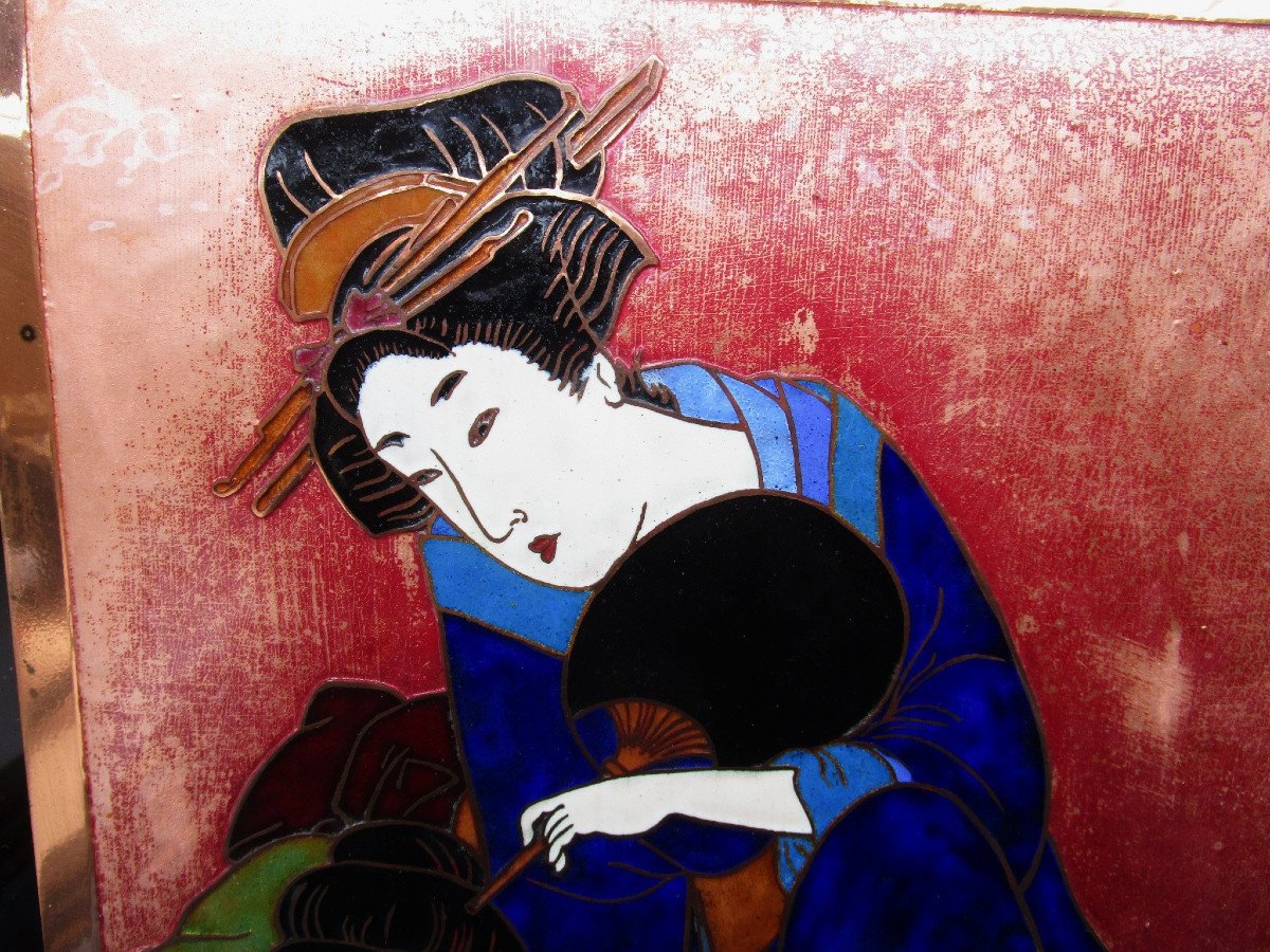 Very Beautiful Plaque In Cloisonné Enamels On Copper Signed Marc Blanc Japanese Enameled Painting Japan-photo-4