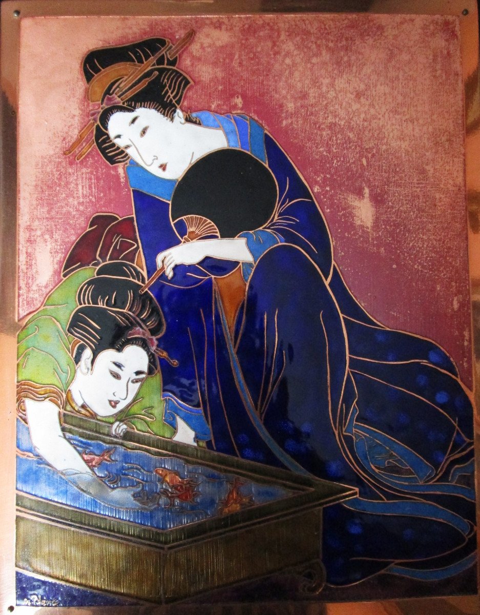 Very Beautiful Plaque In Cloisonné Enamels On Copper Signed Marc Blanc Japanese Enameled Painting Japan-photo-5