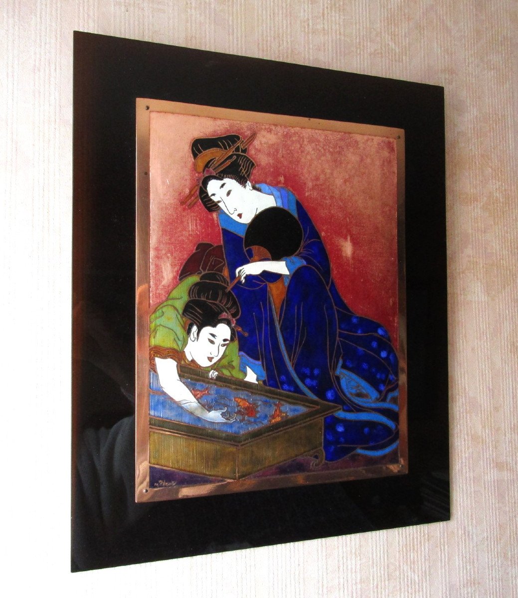 Very Beautiful Plaque In Cloisonné Enamels On Copper Signed Marc Blanc Japanese Enameled Painting Japan-photo-7