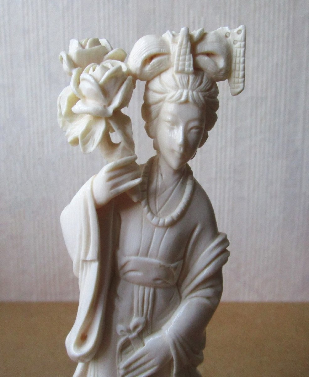 Ancien Très Bel Okimono Statuette Très Finement Sculptée Femme Japonaise Geisha Japon Début XXe-photo-6