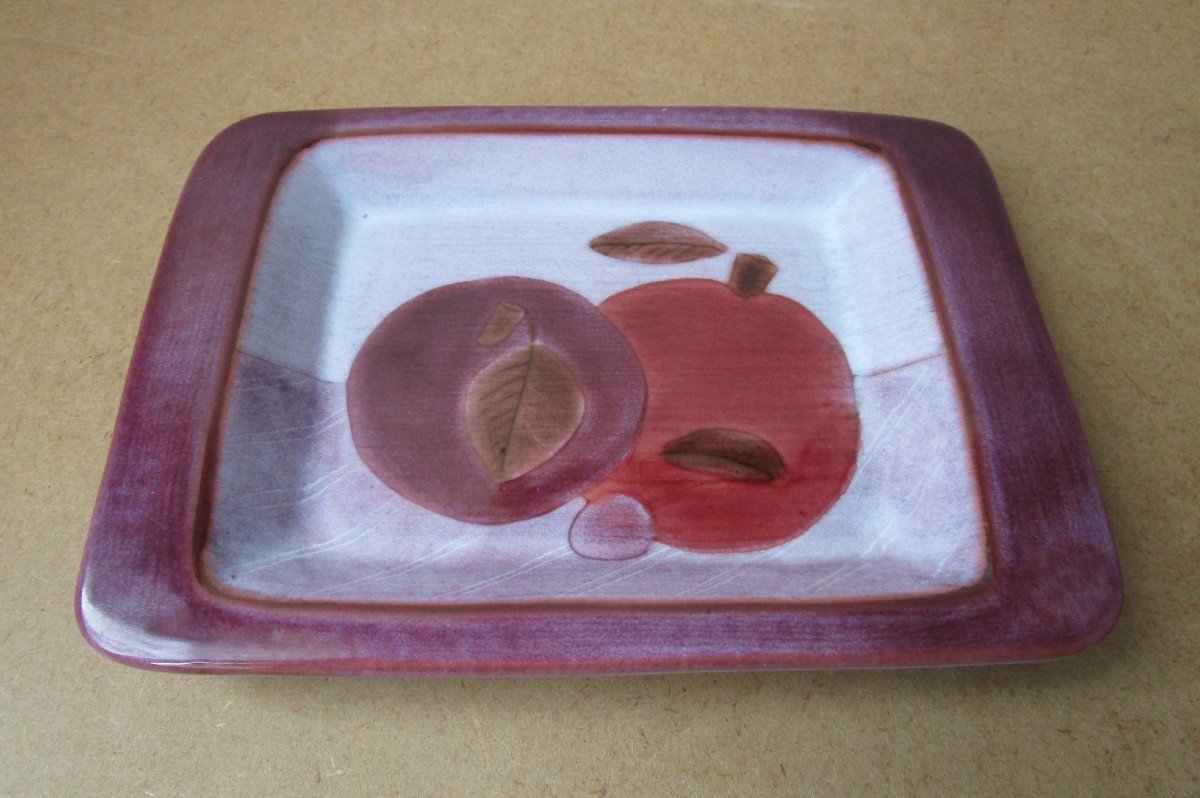 Old Beautiful Enameled Ceramic Tray By Frères Cloutier Circa 1950 1960 In Perfect Condition-photo-2