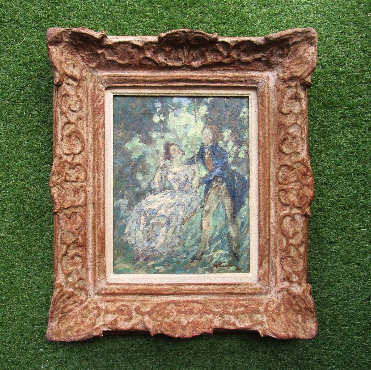 The Swing, Superb Painting Signed And Dated In 1943 School Of Paris, Montparnasse Style Frame.