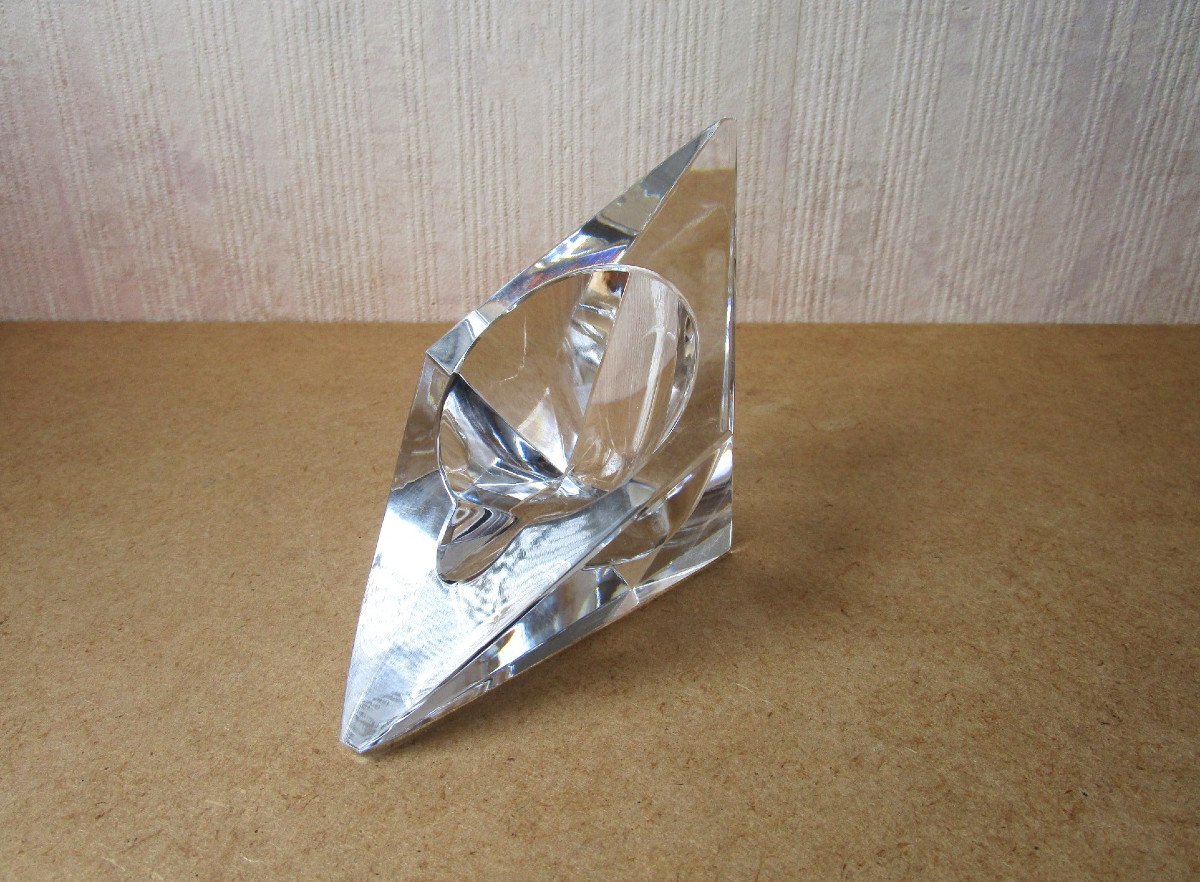 Old Rare Modernist Ashtray Or Tray In Baccarat Crystal Circa 1990 Very Good Condition.-photo-2