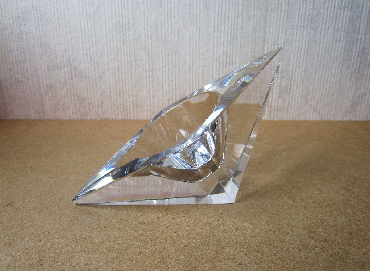 Old Rare Modernist Ashtray Or Tray In Baccarat Crystal Circa 1990 Very Good Condition.-photo-2