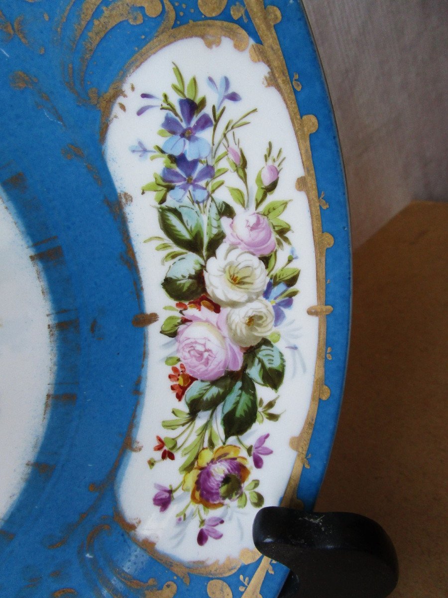 Très Beau Plat XIXe En Porcelaine Angelots anges Fleurs Multicolores Marque Apocryphe De Sèvres-photo-4