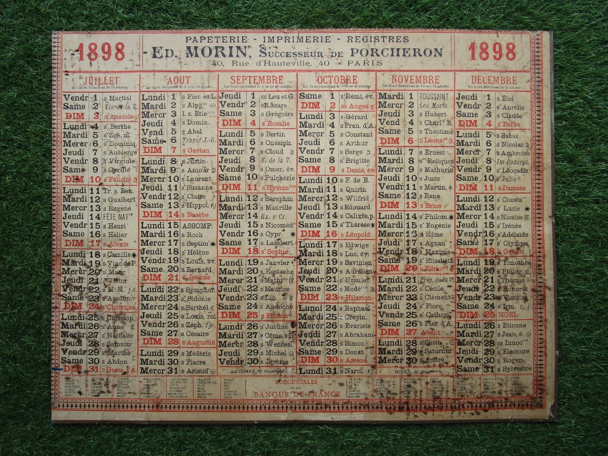 Old Large Calendar 1898 With Fun Old First Names! Cabinet Of Curiosity Object.-photo-3