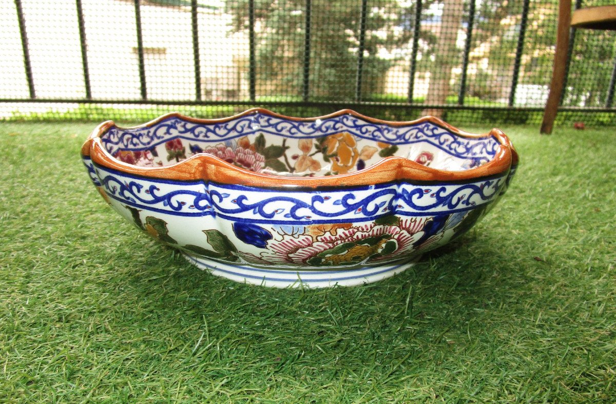 Superb Fruit Bowl Or Other In Gien Earthenware Peony Decor In New Condition Diameter: 27 Cm-photo-3