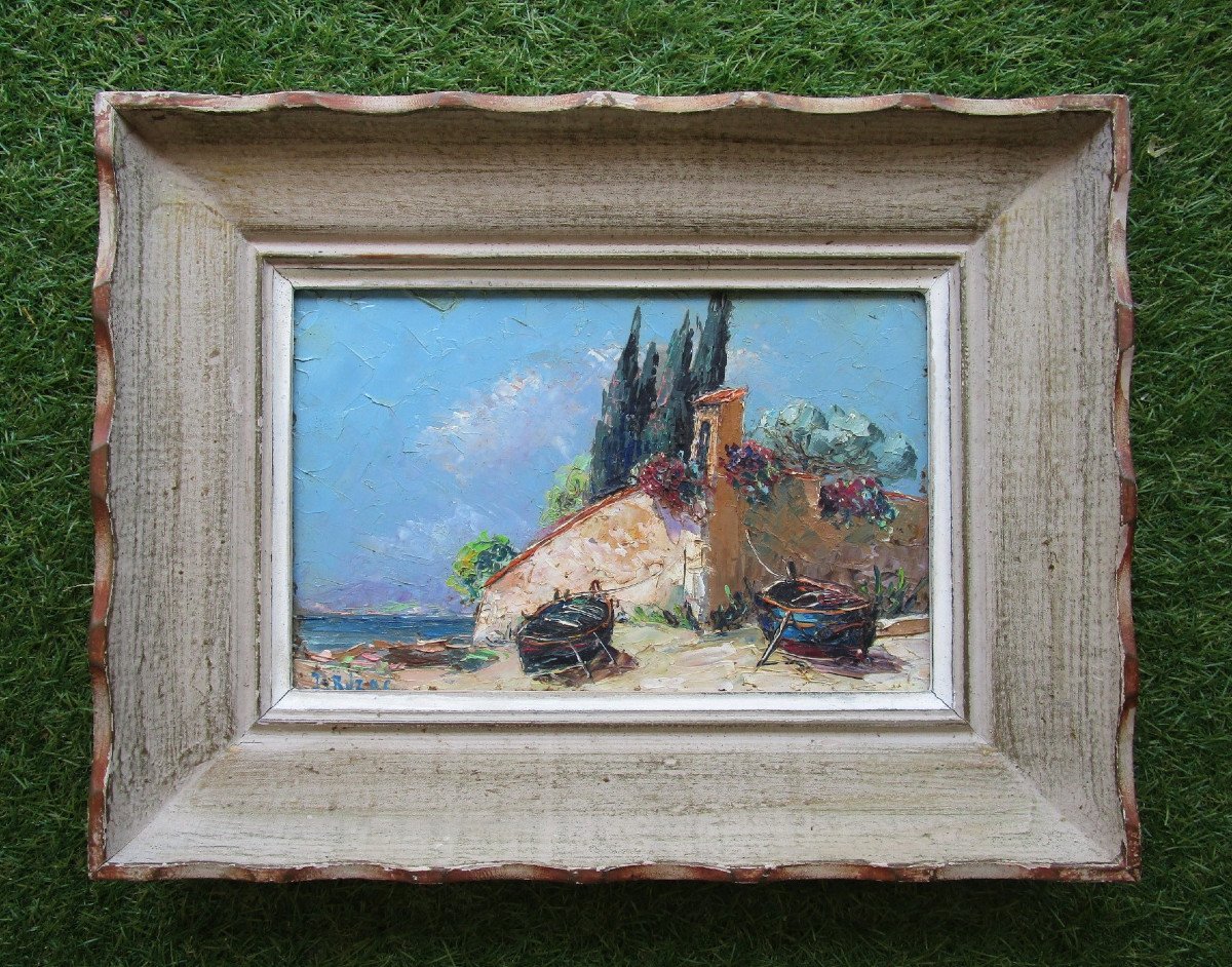 Victor Bruzac Antibes Superb Oil On Hardboard Marine Painting Circa 1940 1950 Golfe-juan Cannes