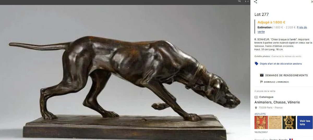 Importante sculpture Bronze Animalier Signé Rosa Bonheur Le Chien De Chasse Braque à l'Arrêt-photo-8