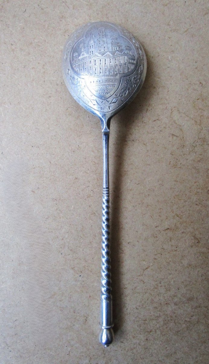 Very Beautiful 19th Century Caviar Serving Spoon 1883 In Russian Sterling Silver 19.5 Cm. 70 Grams.-photo-4