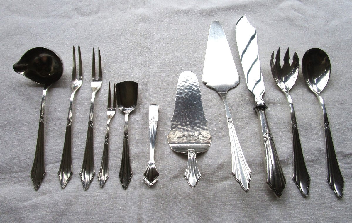 Wmf Cutlery Set, Elegant Fan Model 90 900 Silver Metal, Good Condition 102 Pieces-photo-6