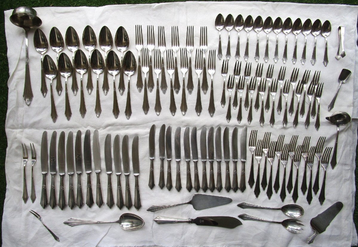 Wmf Cutlery Set, Elegant Fan Model 90 900 Silver Metal, Good Condition 102 Pieces