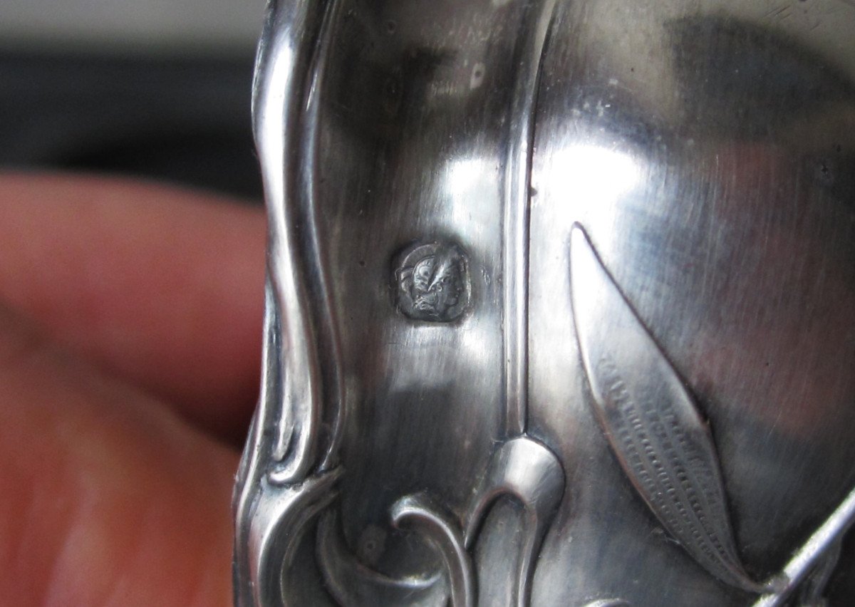 Emile Puiforcat, Beautiful Box Of 4 Salt Cellars And Their Spoons In Solid Art Nouveau Silver.-photo-5