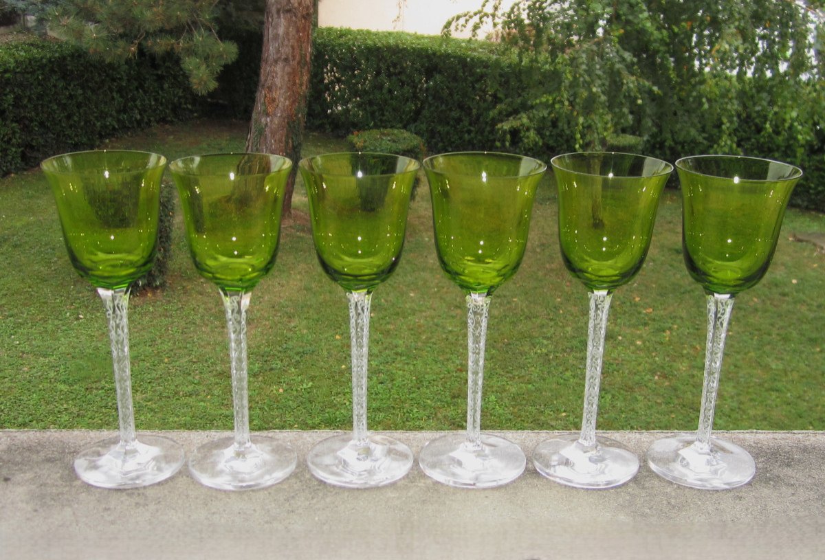 Six Beaux Verres à Pied En Cristal Signés Lalique France Modèle Trèves 19 Cm. En Parfait état.-photo-2