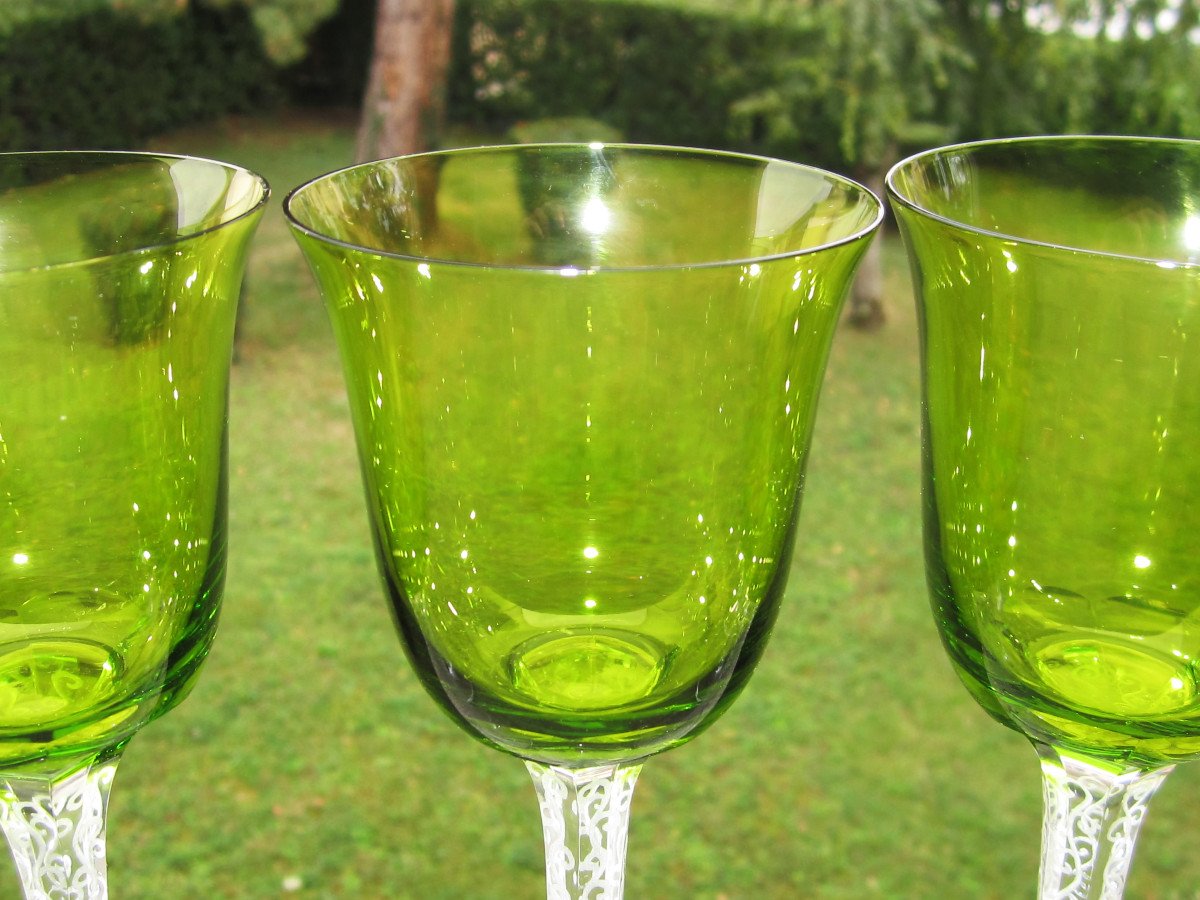 Six Beaux Verres à Pied En Cristal Signés Lalique France Modèle Trèves 19 Cm. En Parfait état.-photo-3