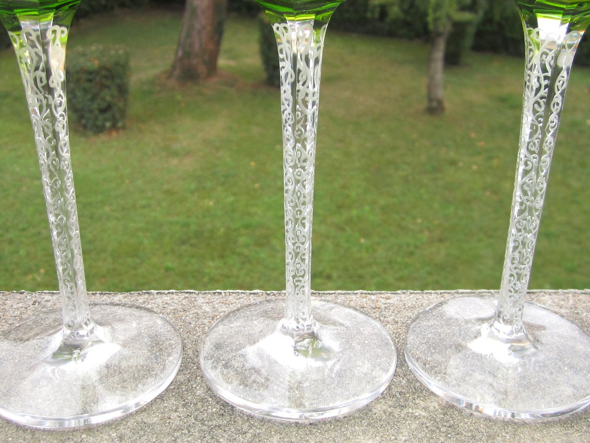 Six Beaux Verres à Pied En Cristal Signés Lalique France Modèle Trèves 19 Cm. En Parfait état.-photo-4