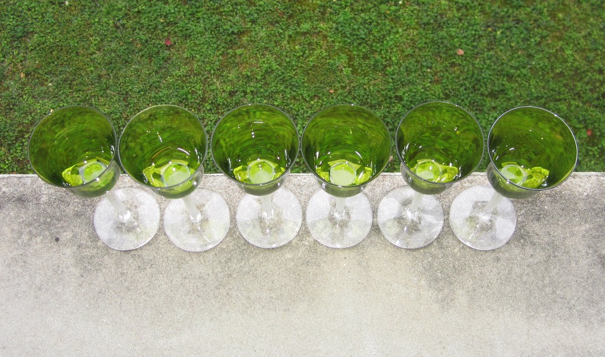 Six Beaux Verres à Pied En Cristal Signés Lalique France Modèle Trèves 19 Cm. En Parfait état.-photo-1