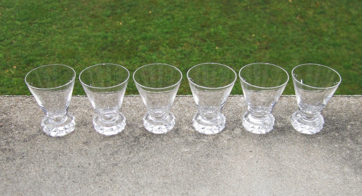 Six Beautiful Art Deco Crystal Liqueur Or Port Glasses From Saint St Louis, Diamond Model.-photo-2