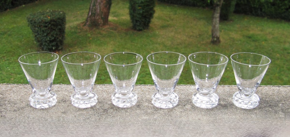 Six Beautiful Art Deco Crystal Liqueur Or Port Glasses From Saint St Louis, Diamond Model.-photo-3