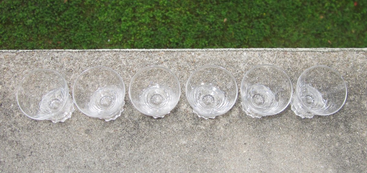 Six Beautiful Art Deco Crystal Liqueur Or Port Glasses From Saint St Louis, Diamond Model.-photo-4