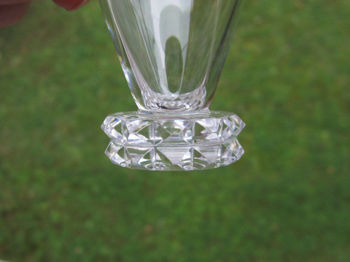 Six Beautiful Art Deco Crystal Liqueur Or Port Glasses From Saint St Louis, Diamond Model.-photo-2