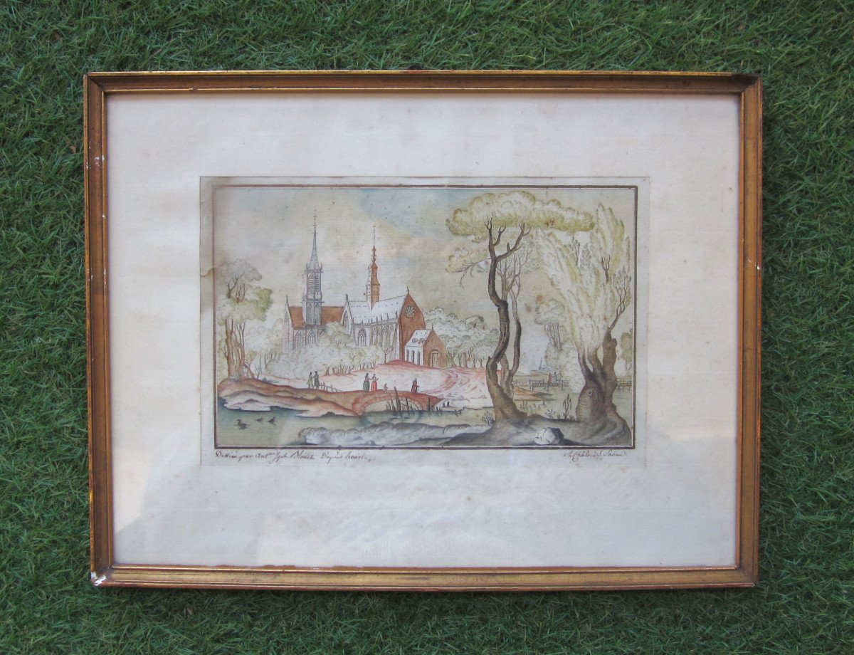 Très Beau Dessin Aquarellé Fin XVIIIe Ou Tout Début XIXe Chalon Sur Saône Tableau Signé Blouët.-photo-2