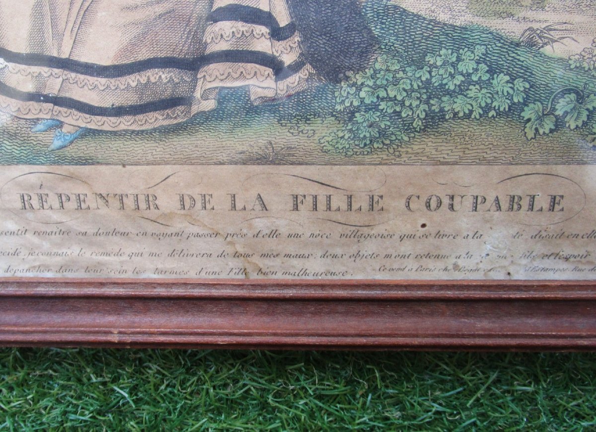 Belle Eau-forte En Couleurs Vers 1820 Repentir De La Fille Coupable Bégat Paris Elisa Eau Forte-photo-3